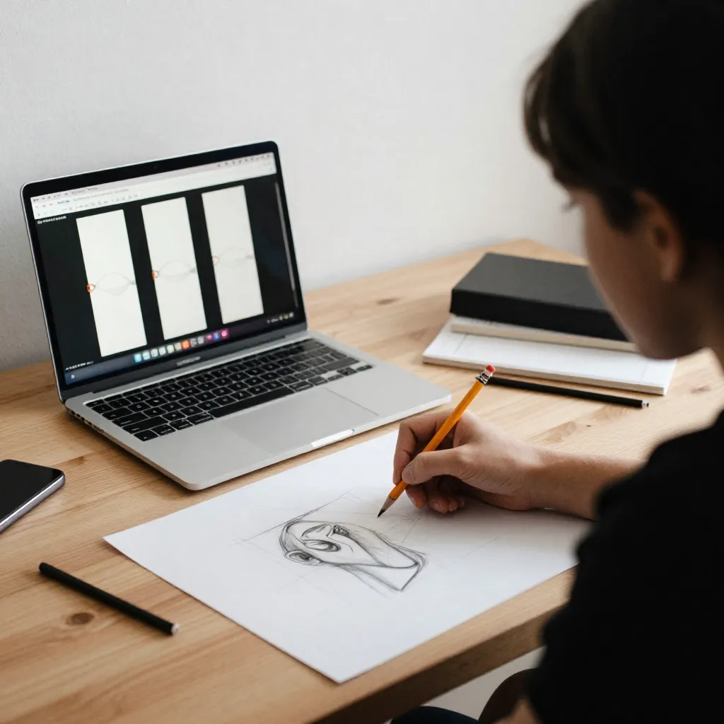 Artistic drawing from adult learner