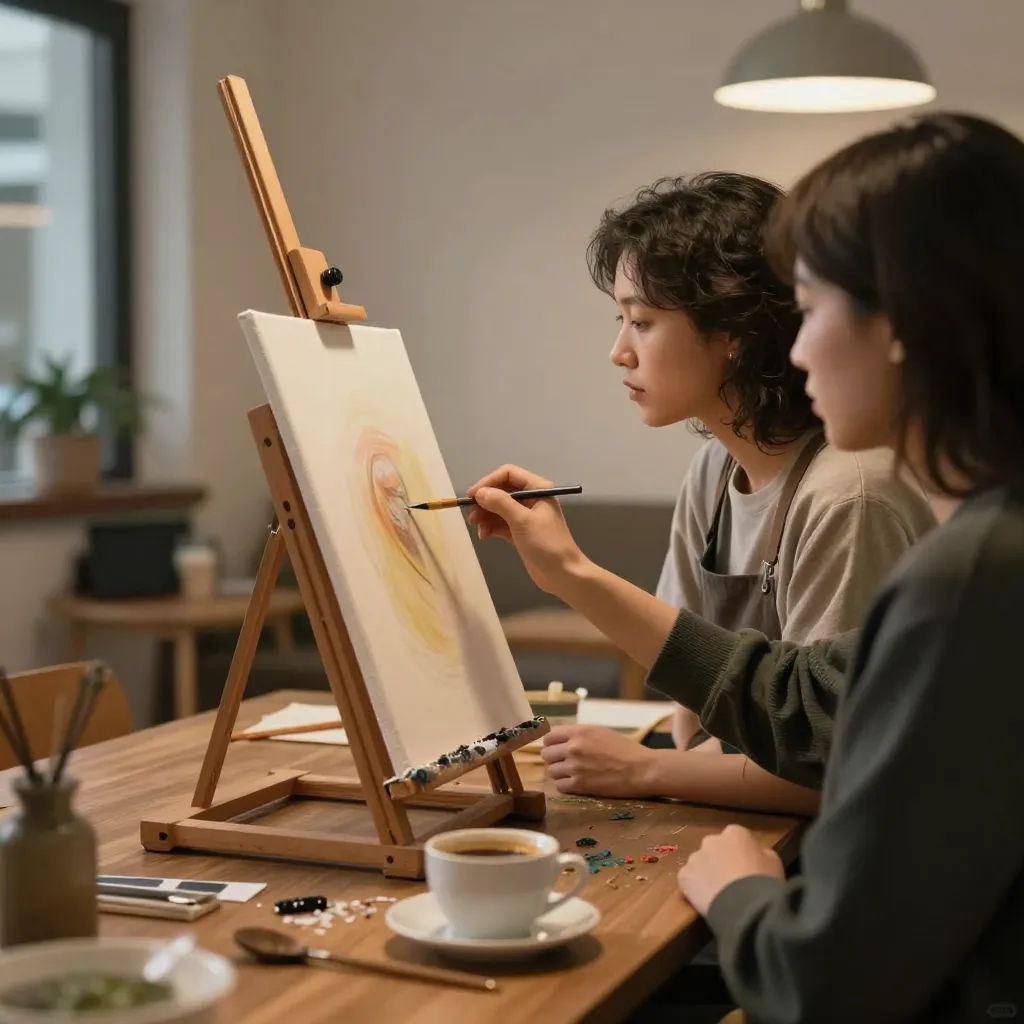 Student painting showing technique development